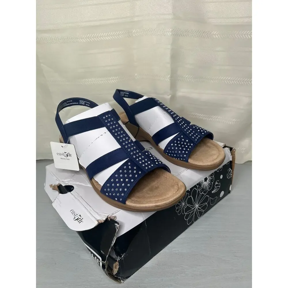 NWT East 5th Womens 11 M Navy Blue Studded Slingback Platform Sandal Shoes